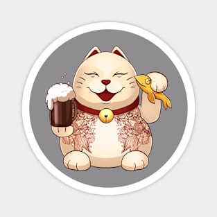 Japanese cat maneki neko with beer Magnet